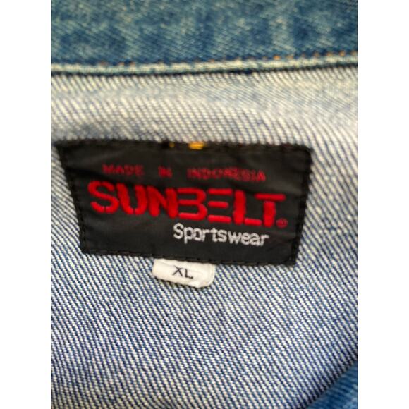 Vtg Sunbelt Sport Embroidered Patchwork Denim Jacket XL Boho Southwest Colorful - Picture 9 of 10